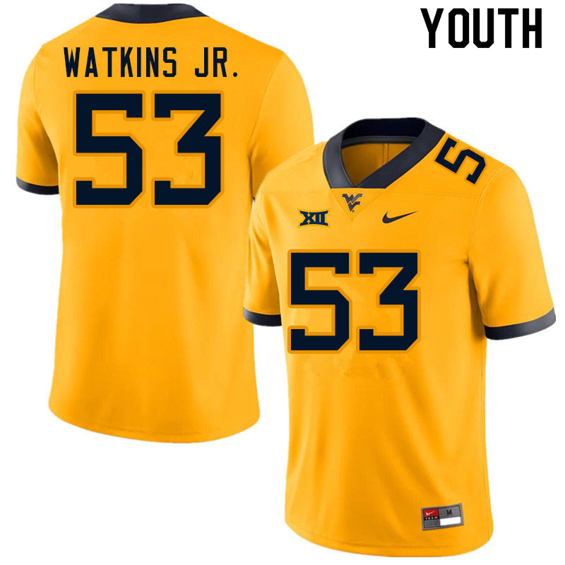 Youth #53 Eddie Watkins Jr. West Virginia Mountaineers College Football Jerseys Sale-Gold - Click Image to Close